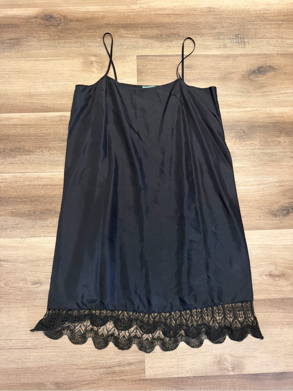 Hoss Intropia Black Slip Dress Medium Lace Hem Silk Linen Blend Spaghetti Strap